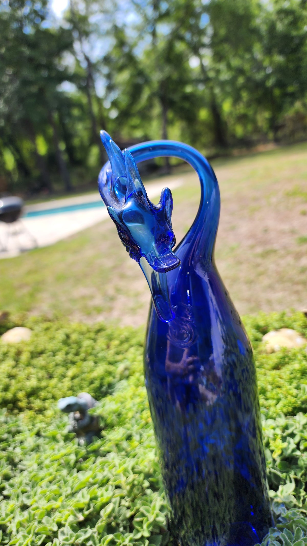 Blue Dragon Water Bottle Sculpture – Handcrafted Artisan Decor