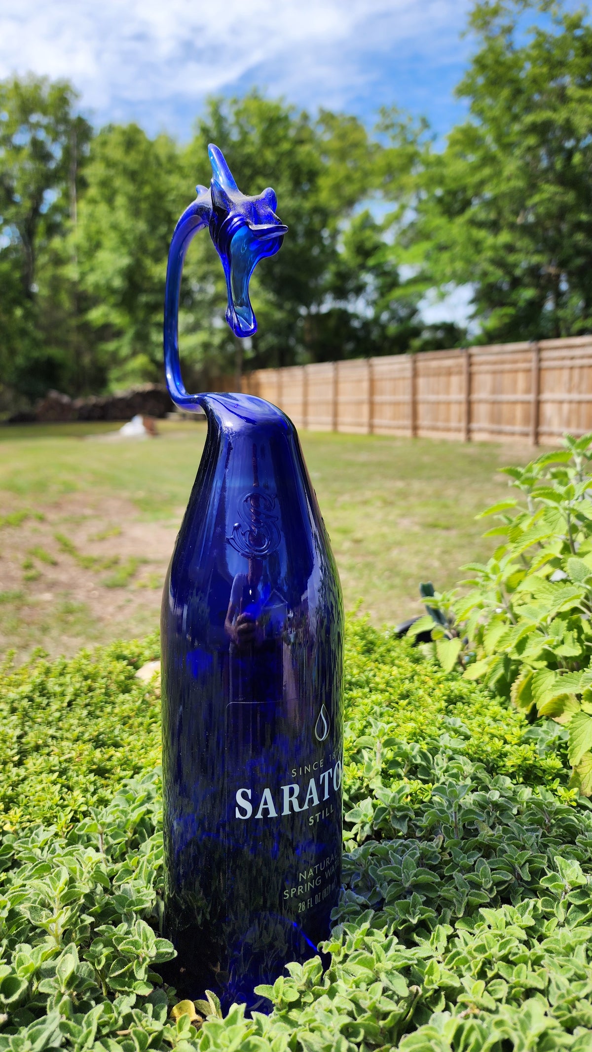 Blue Dragon Water Bottle Sculpture – Handcrafted Artisan Decor