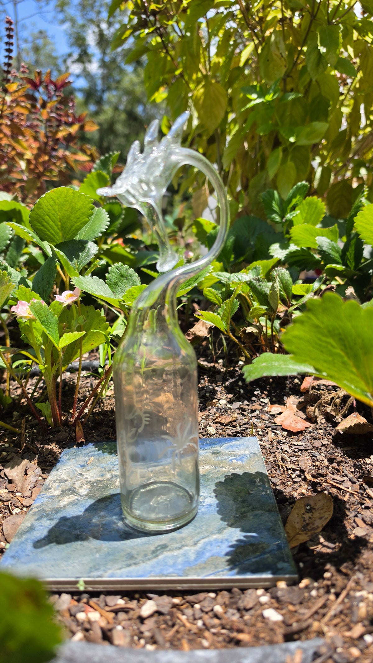 Frosted Etched Glass Bottle Art – Handcrafted Sandblasted Decor