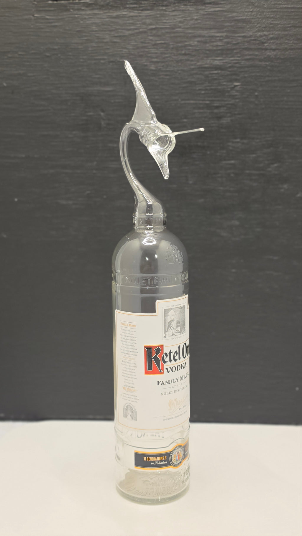 Ketel Glass Marlin Bottle Sculpture – Handcrafted Clear Glass Coastal Art