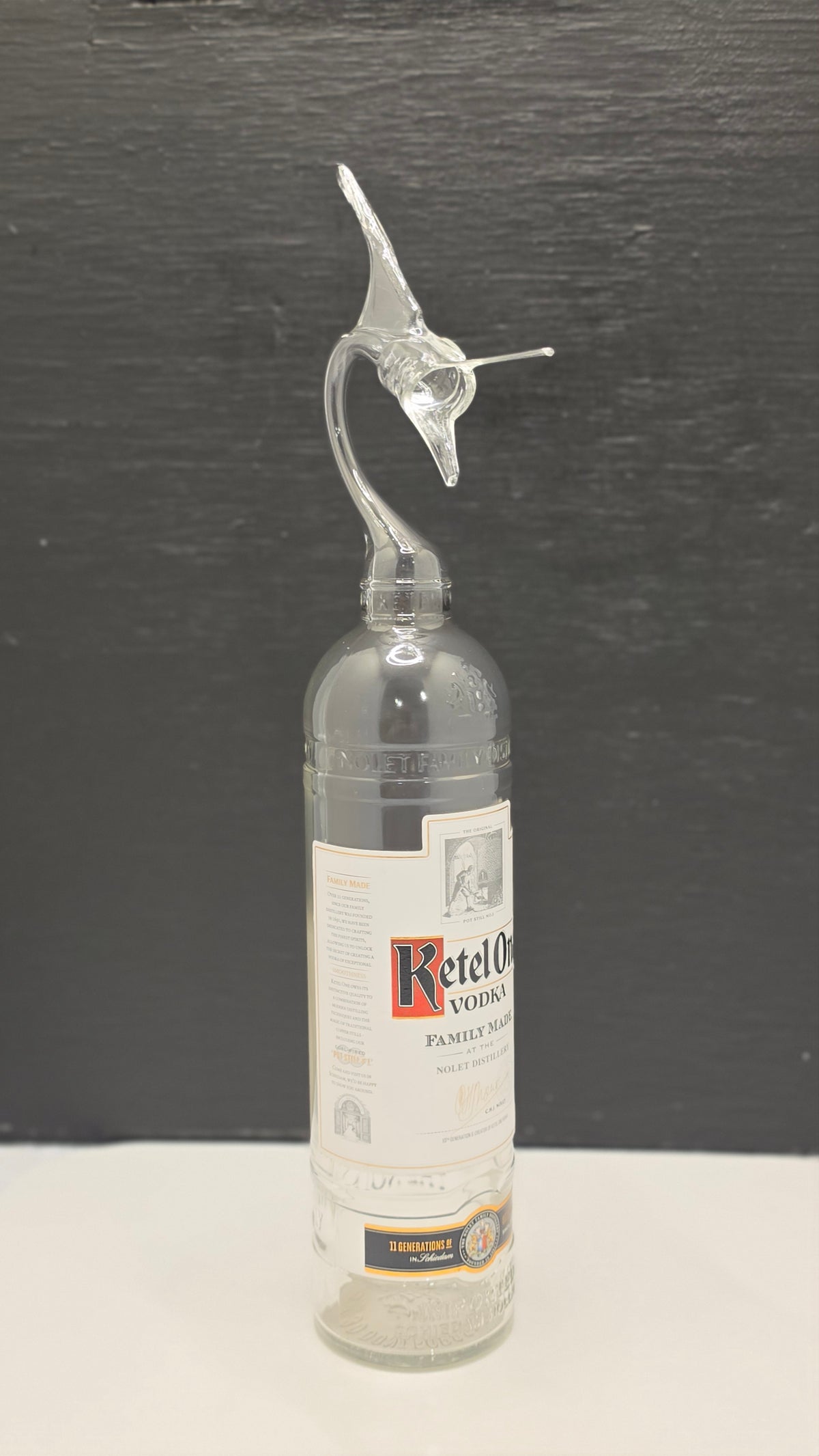 Ketel Glass Marlin Bottle Sculpture – Handcrafted Clear Glass Coastal Art