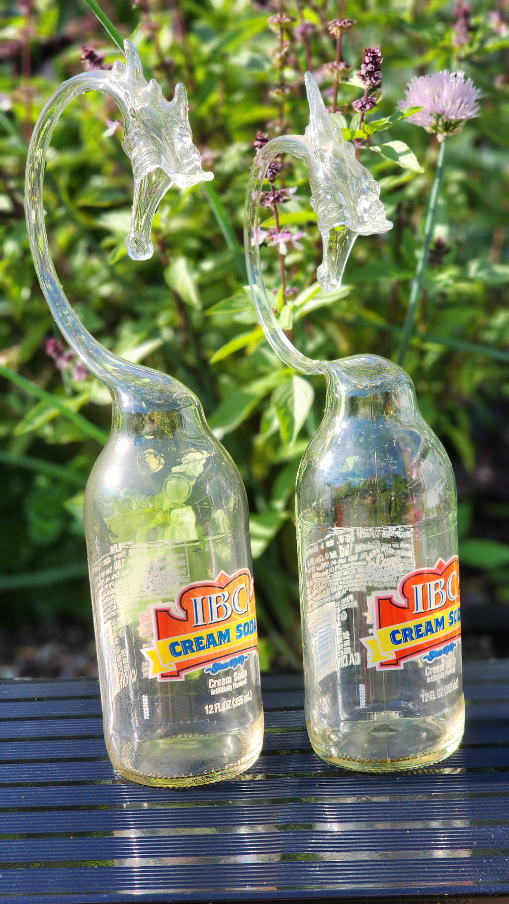 Cream Soda Dragon Bottle Sculpture Pair – Handcrafted Novelty Art Set