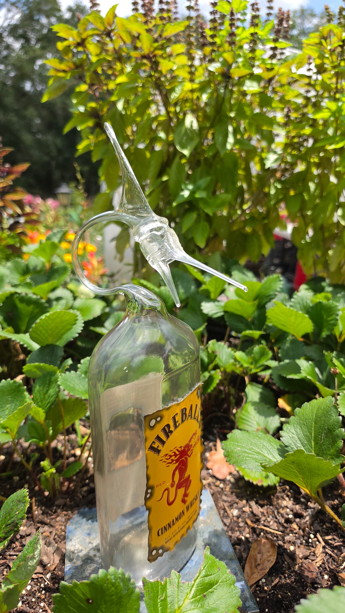 Fiery Glass Marlin Bottle Sculpture – Handcrafted Fishing Art