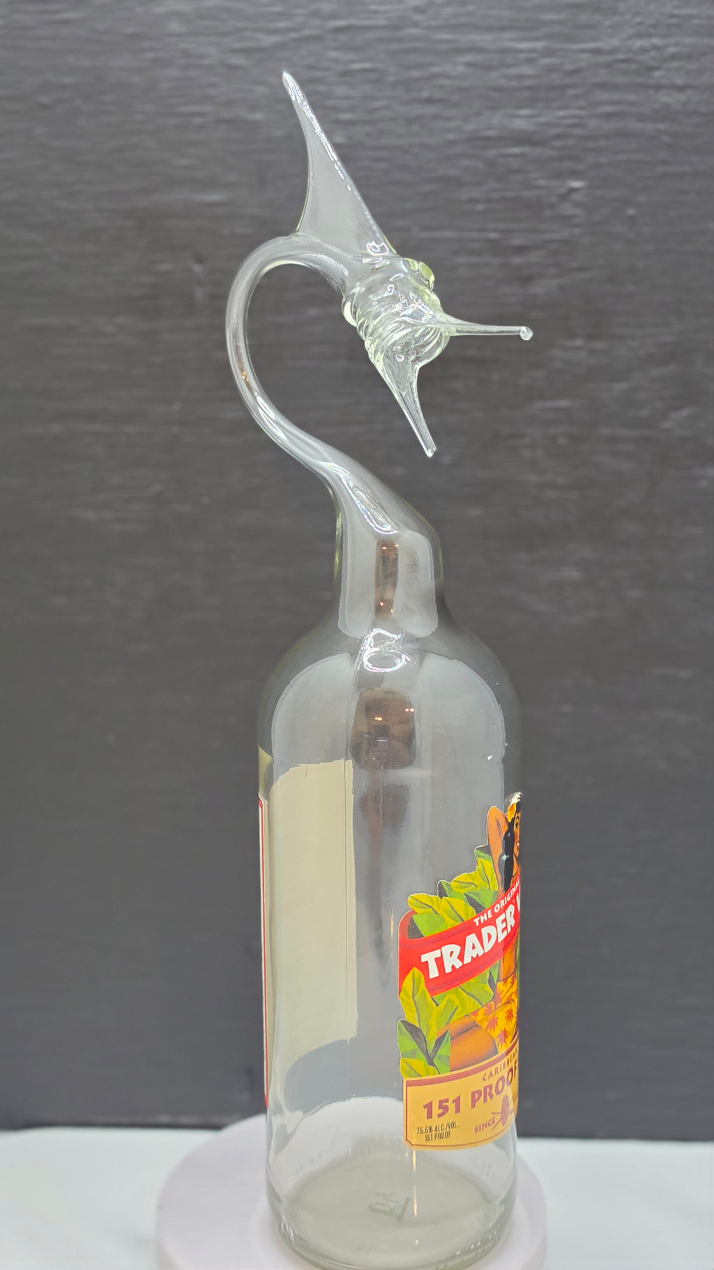 151 Proof Glass Bottle Marlin Sculpture – Handcrafted Decorative Art