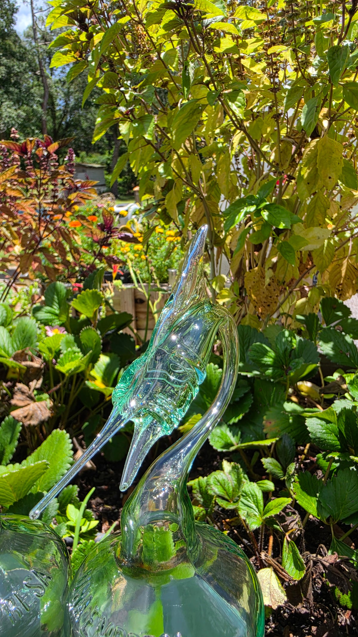 Tropical Clear Glass Marlin Bottle Sculpture – Handcrafted Bold Art