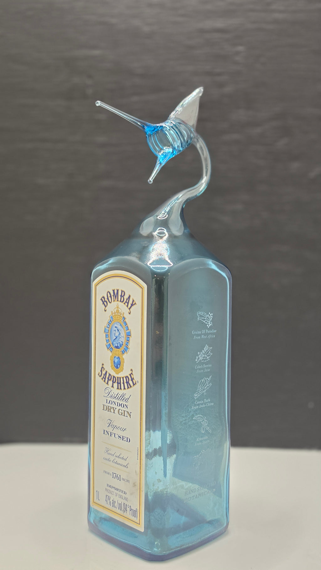 Blue Glass Marlin Bottle Sculpture – Handcrafted Decorative Art – view 3
