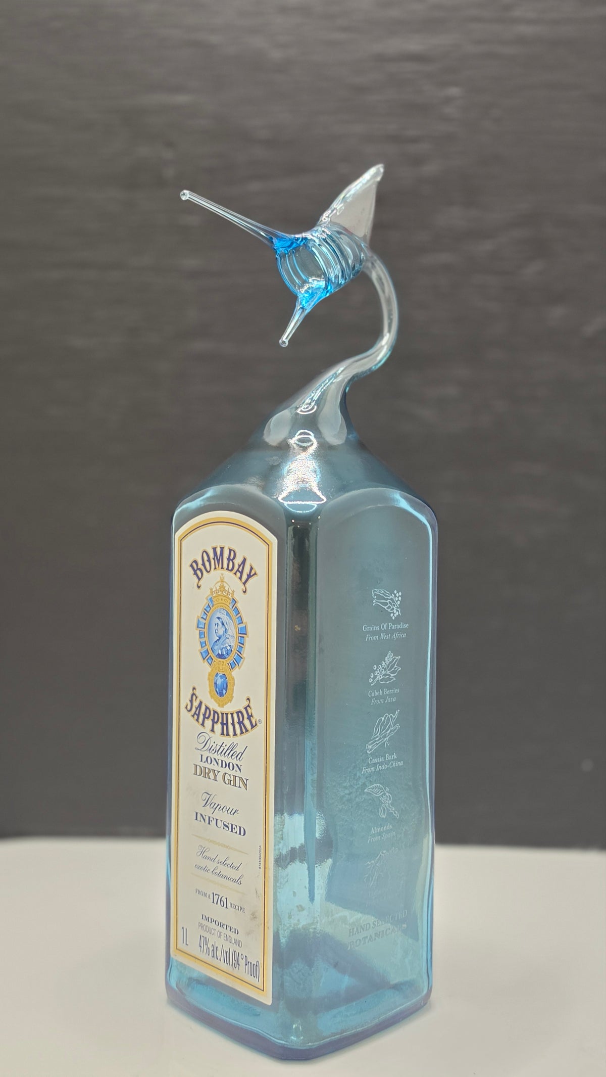 Blue Glass Marlin Bottle Sculpture – Handcrafted Decorative Art – view 3