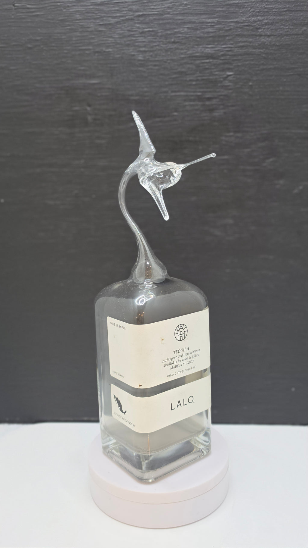 Deep Amber Glass Marlin Bottle Sculpture – Handcrafted Decorative Art
