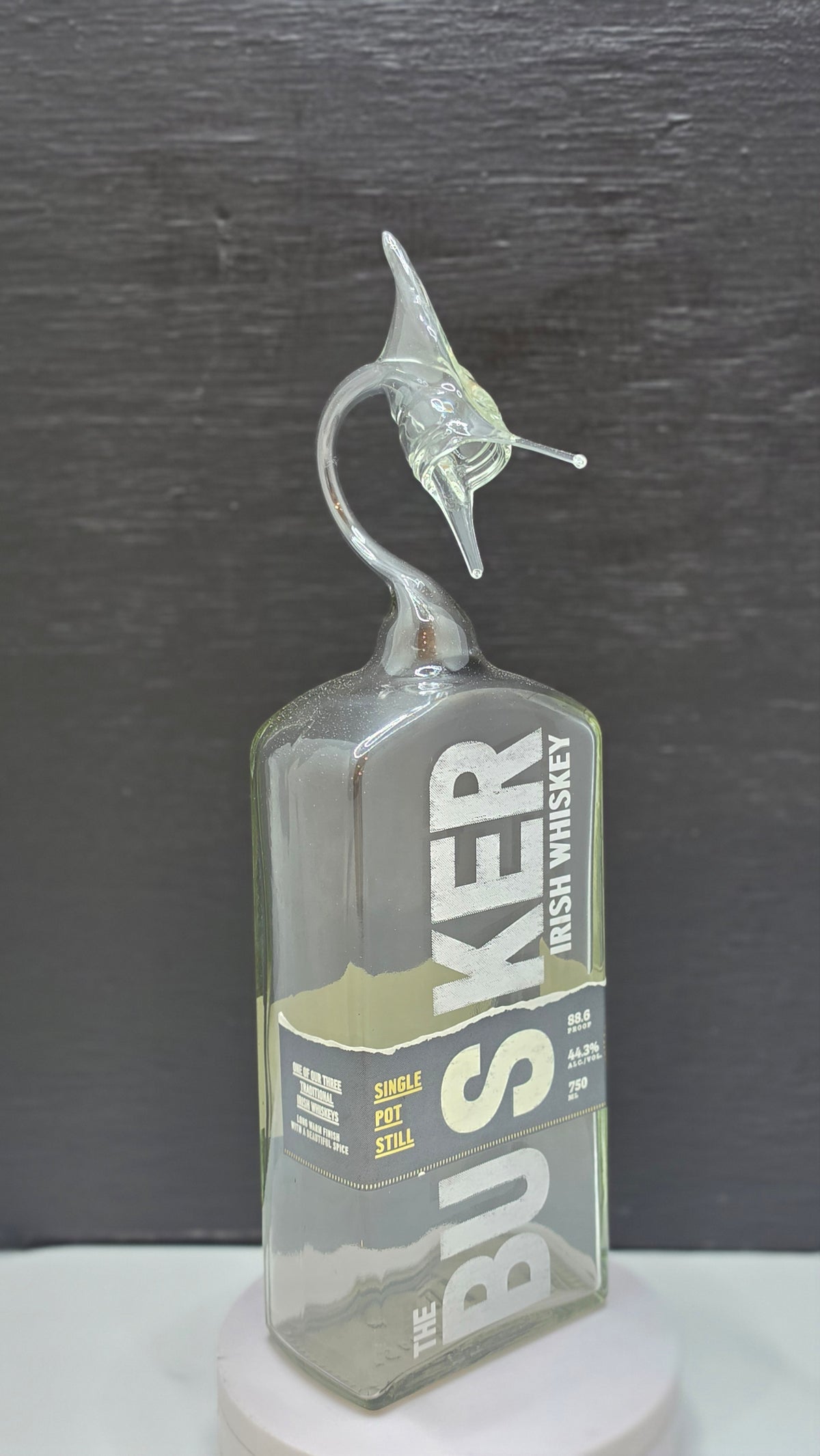 Buskers Glass Bottle Marlin Sculpture – Handcrafted Decorative Art