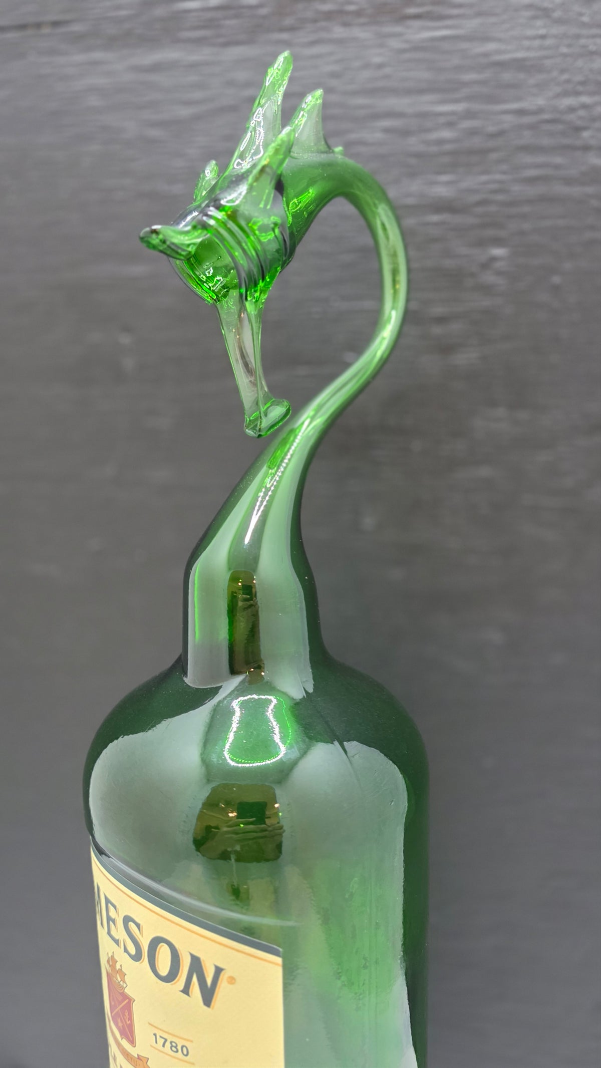 Emerald Green Glass Bottle Dragon Sculpture – Handcrafted Decorative Art