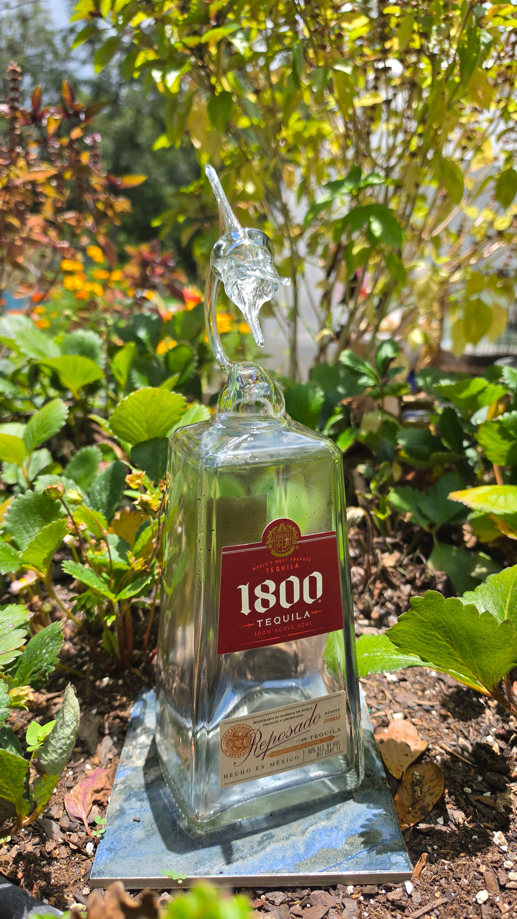 Sleek Clear Glass Marlin Bottle Sculpture – Handcrafted Glass Art