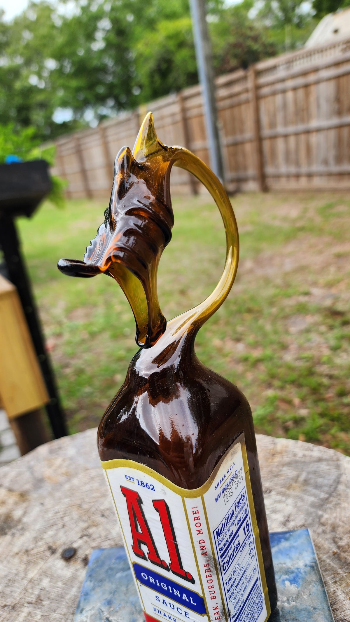 Steak Sauce Dragon Bottle Sculpture – Handcrafted Kitchen Art (Made to Order)