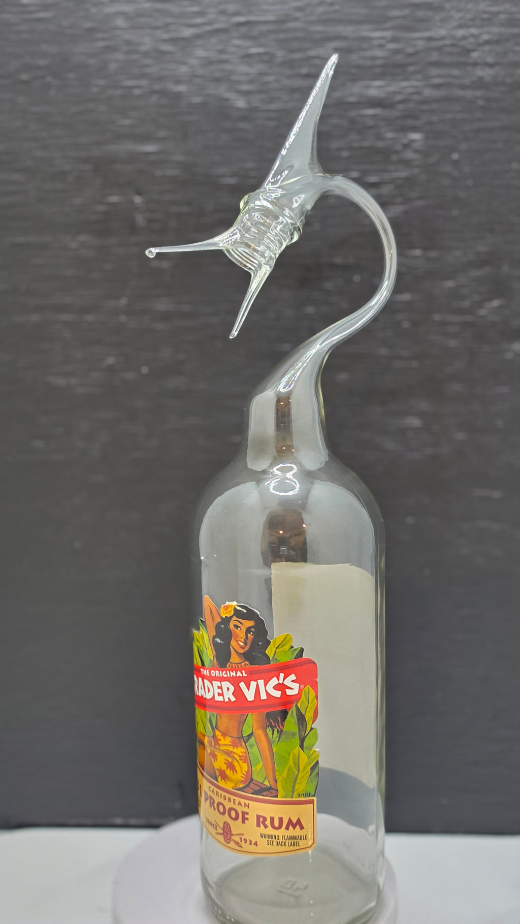 151 Proof Glass Bottle Marlin Sculpture – Handcrafted Decorative Art