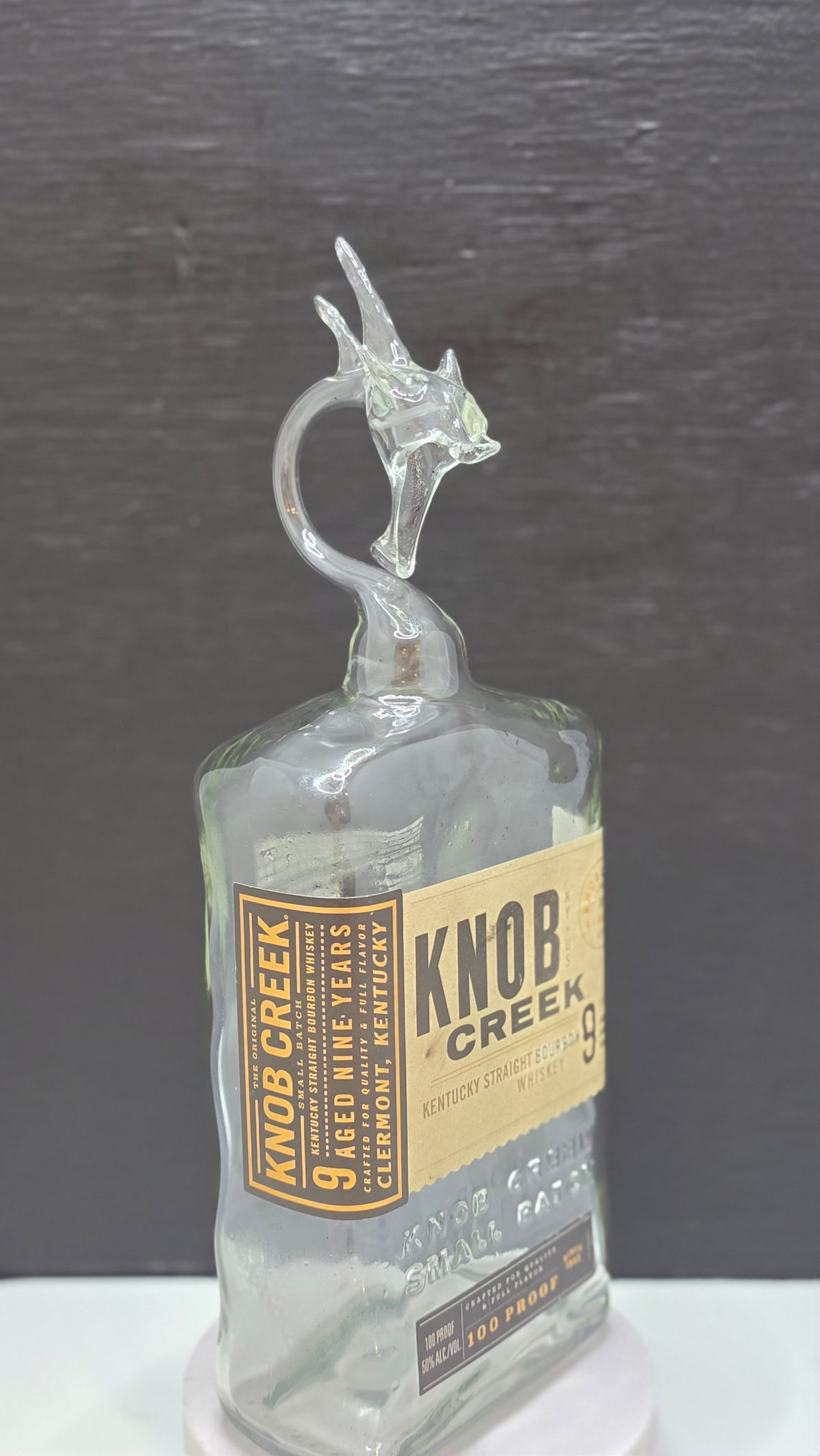 Rich Amber Square Glass Dragon Bottle Sculpture – Handcrafted Decorative Art