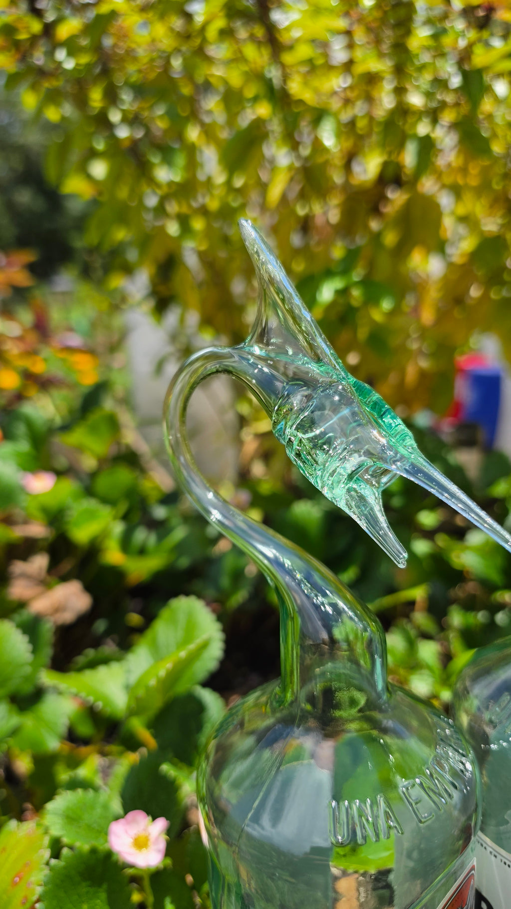 Tropical Clear Glass Marlin Bottle Sculpture – Handcrafted Bold Art