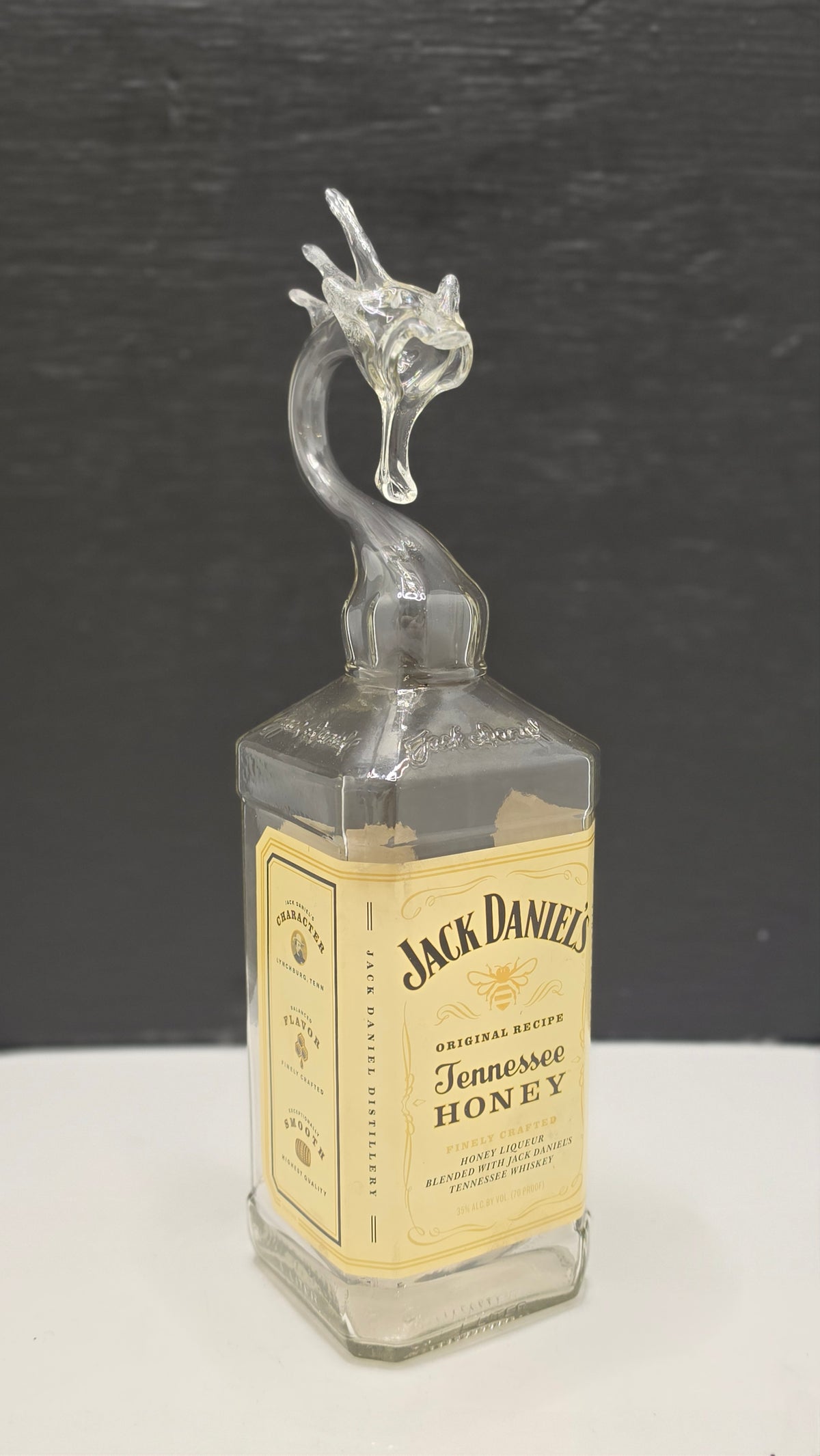 Honey Gold Glass Dragon Bottle Sculpture – Handcrafted Decorative Art – view 3