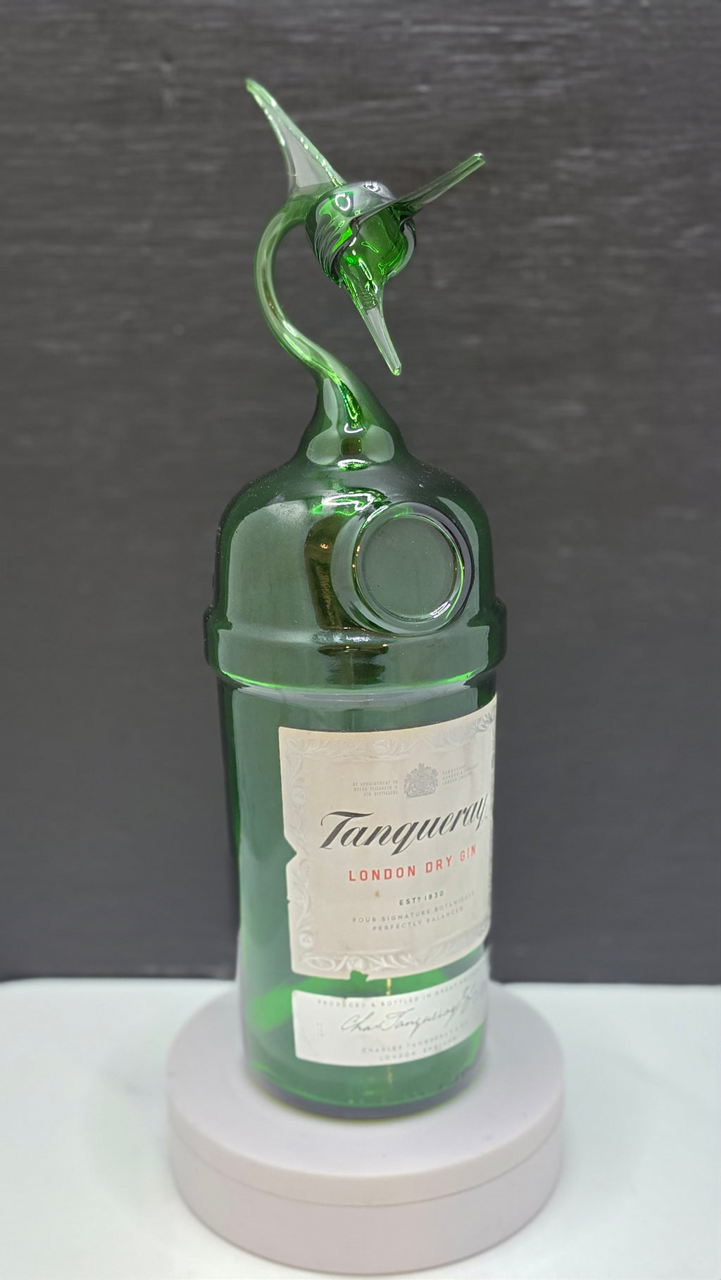Elegant Green Glass Bottle Marlin Sculpture – Handcrafted Decorative Art
