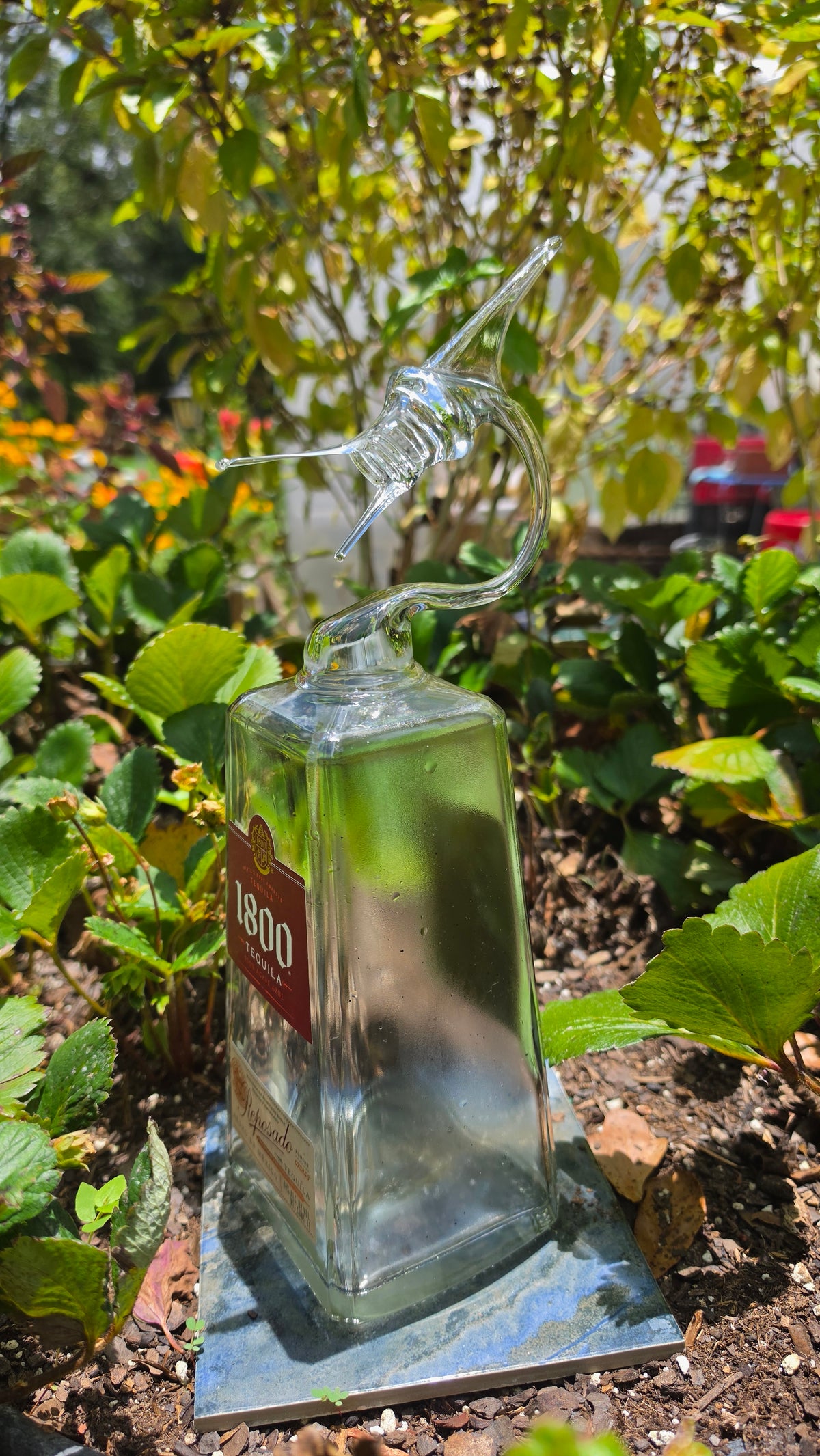 Sleek Clear Glass Marlin Bottle Sculpture – Handcrafted Glass Art