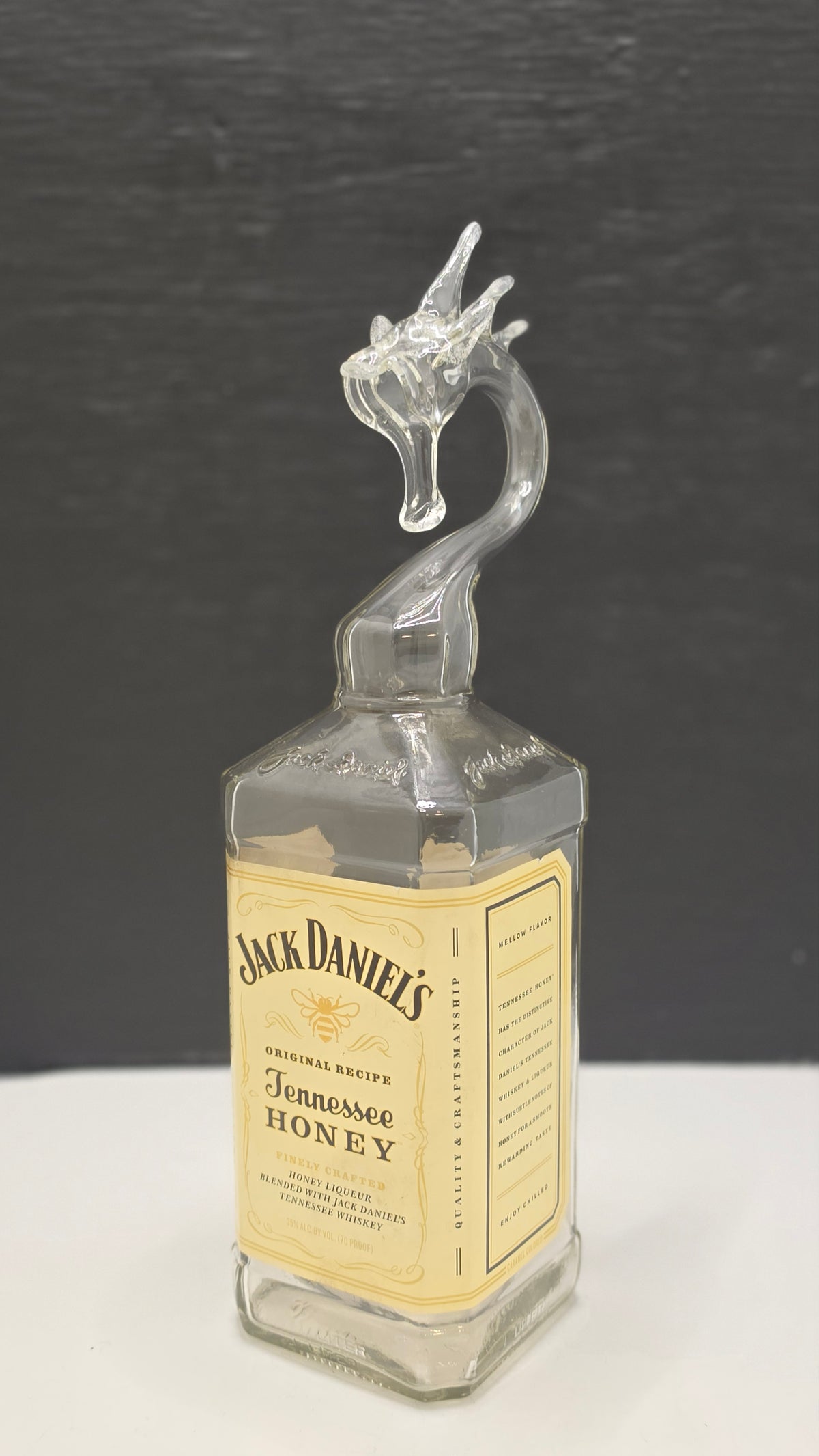 Honey Gold Glass Dragon Bottle Sculpture – Handcrafted Decorative Art – view 2