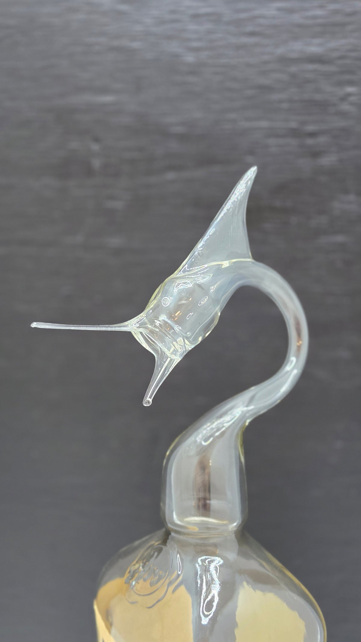 Red Wax Sealed Glass Marlin Bottle Sculpture – Handcrafted Decorative Art