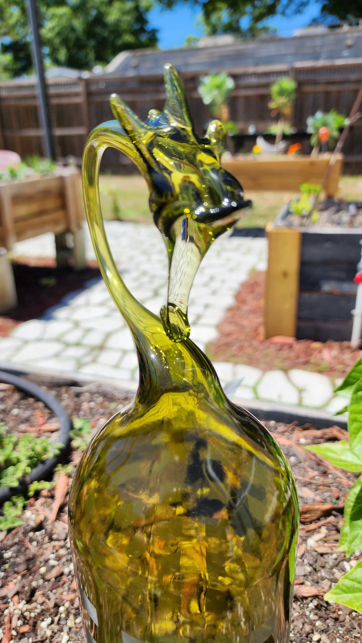 Deep Green Glass Dragon Bottle Sculpture – Large sculpted Handcrafted Art