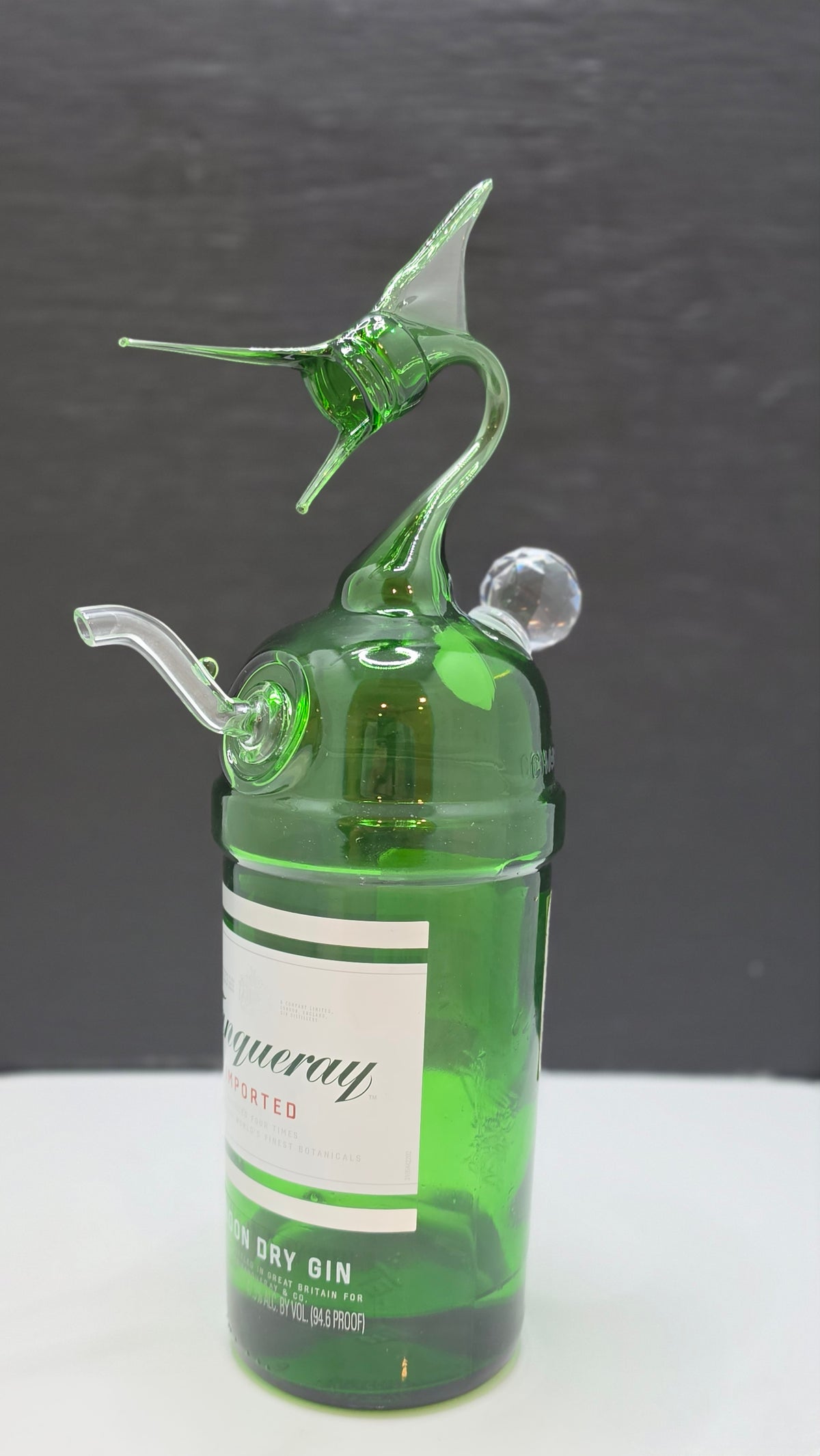 Green Marlin Shot Pouring Bottle — Handcrafted Glass Sculpture