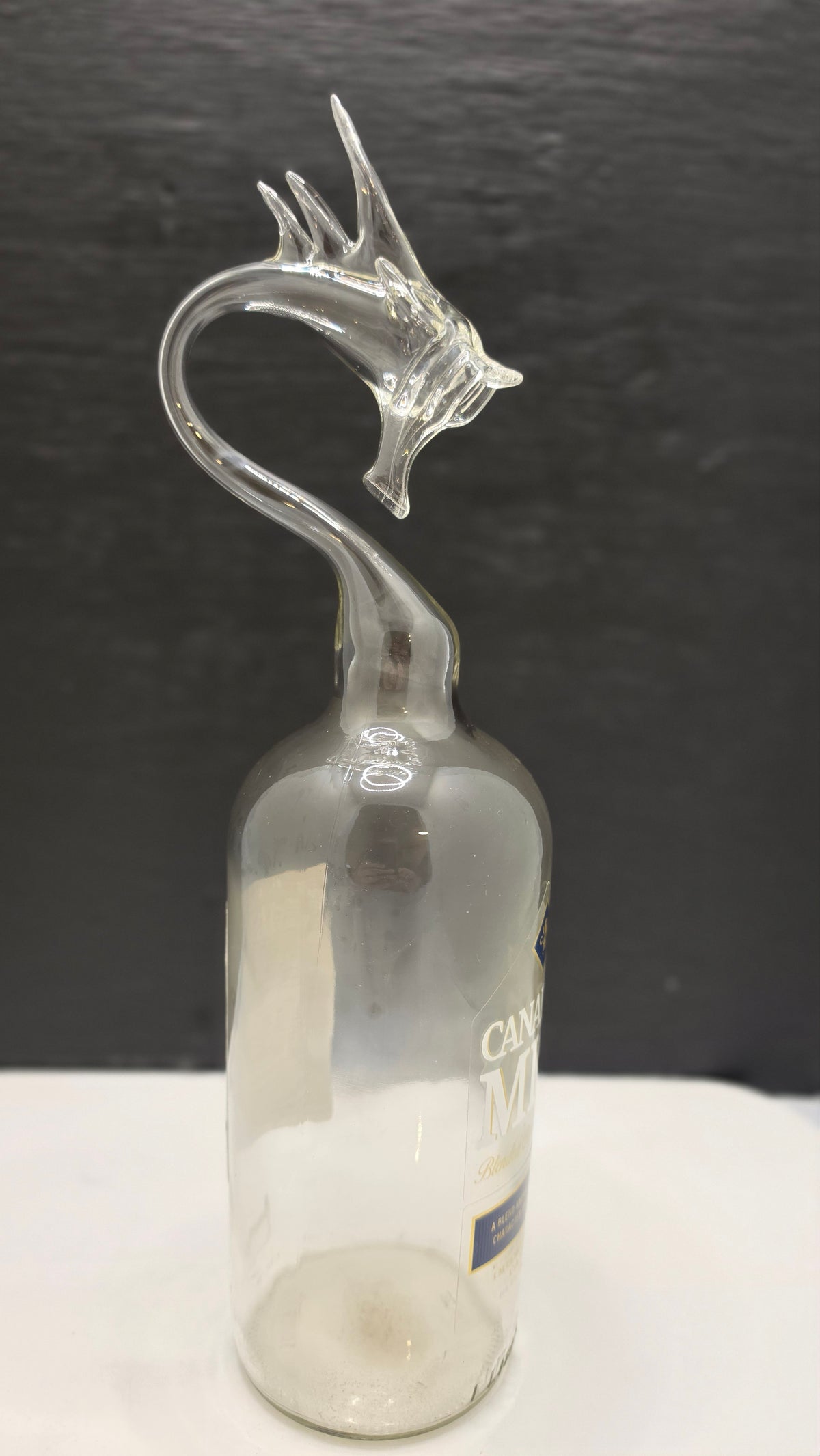 Canadian Frost Glass Dragon Bottle Sculpture – Handcrafted Collectible Art | Essenar