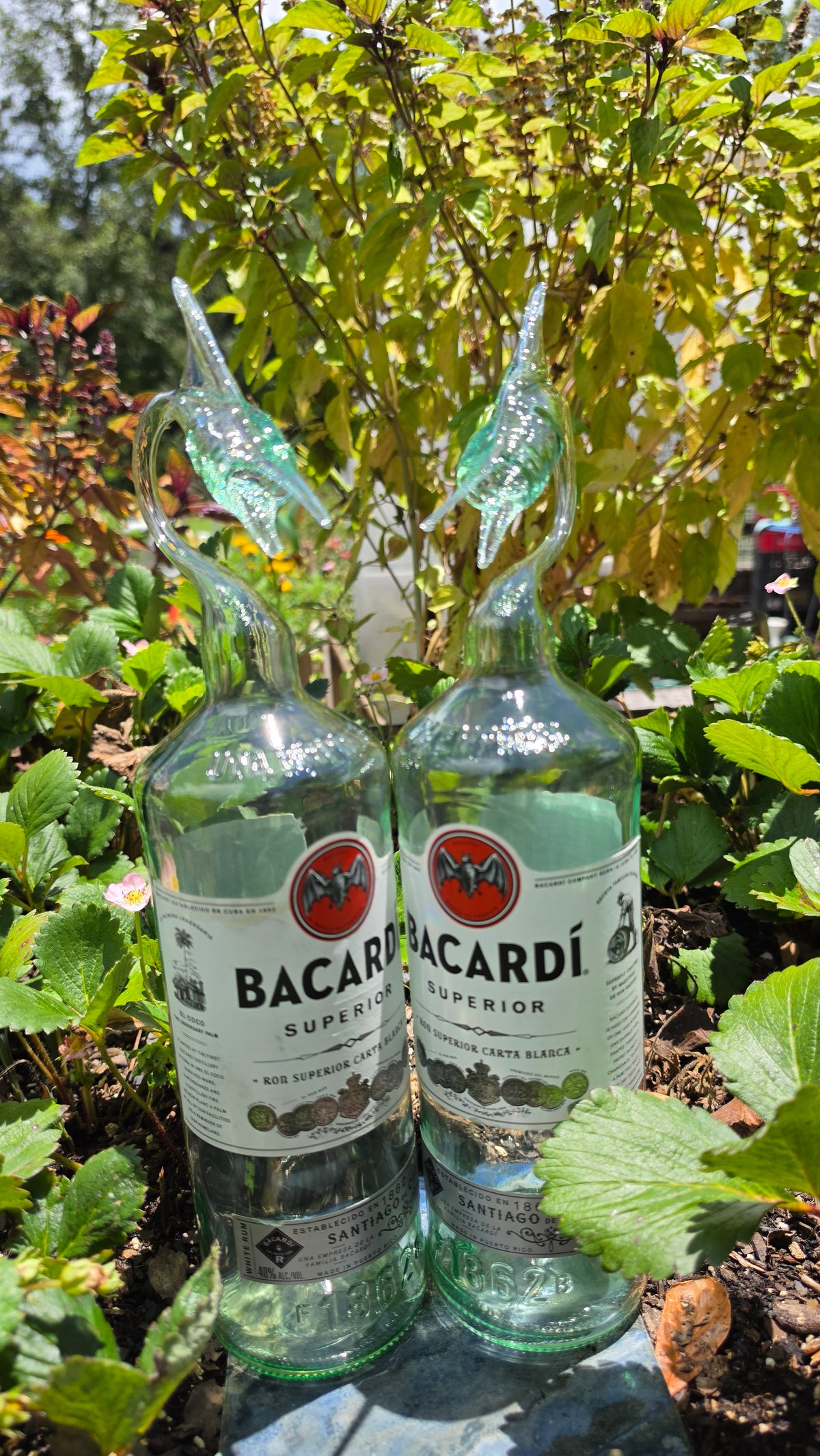 Tropical Clear Glass Marlin Bottle Sculpture – Handcrafted Bold Art