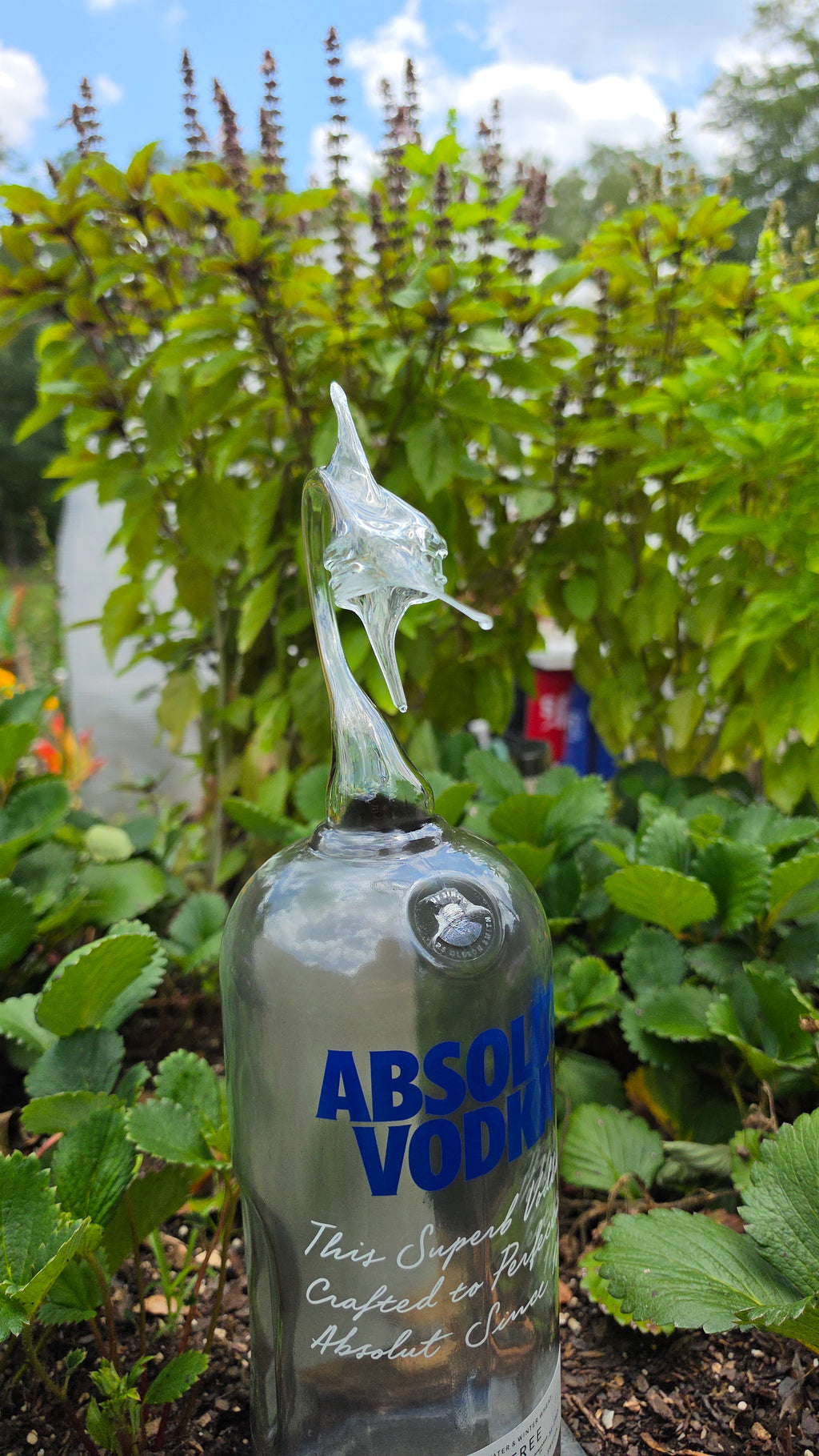 Luminous Clear Glass Marlin Bottle Sculpture – Handcrafted Leaping Art
