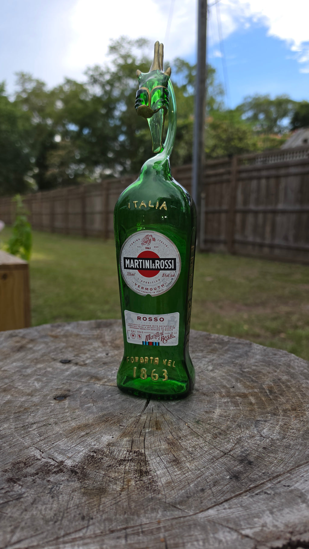 Gold Accent Glass Bottle Sculpture – Handcrafted Sleek Decorative Art