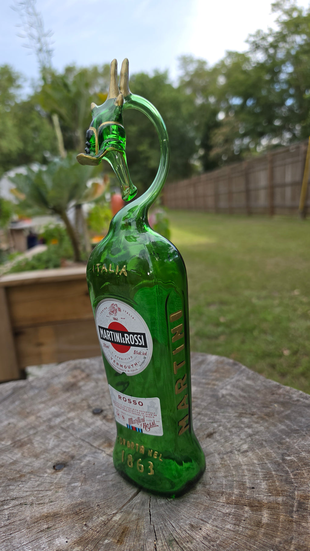Gold Accent Glass Bottle Sculpture – Handcrafted Sleek Decorative Art
