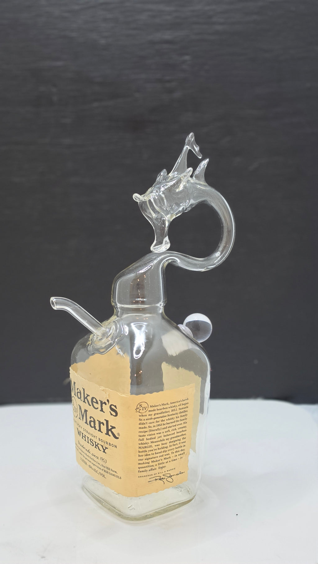 Maker's Dragon Shot Pouring Bottle — Handcrafted Glass Sculpture