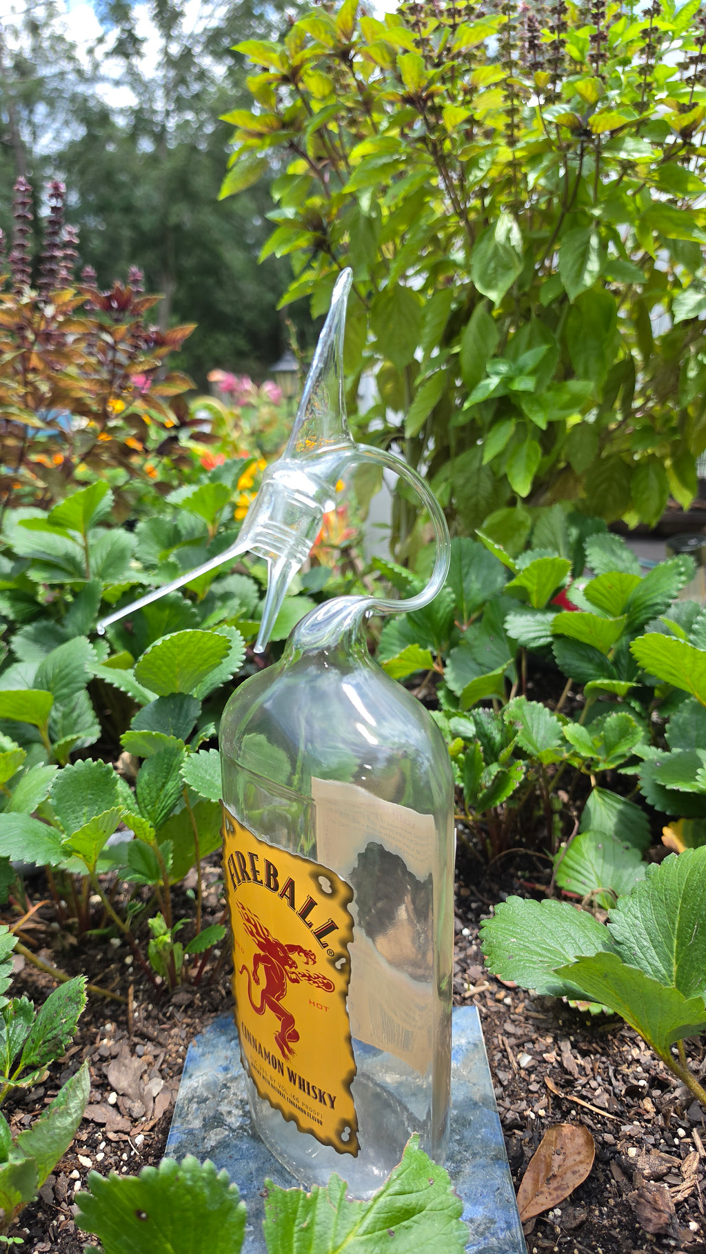 Fiery Glass Marlin Bottle Sculpture – Handcrafted Fishing Art