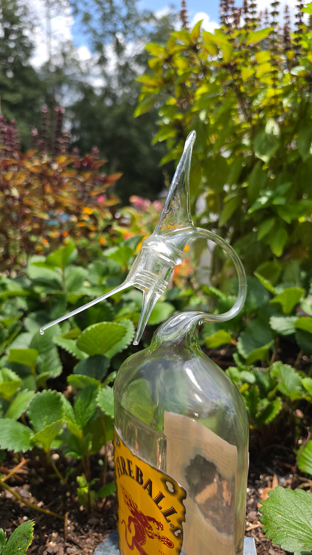 Fiery Glass Marlin Bottle Sculpture – Handcrafted Fishing Art