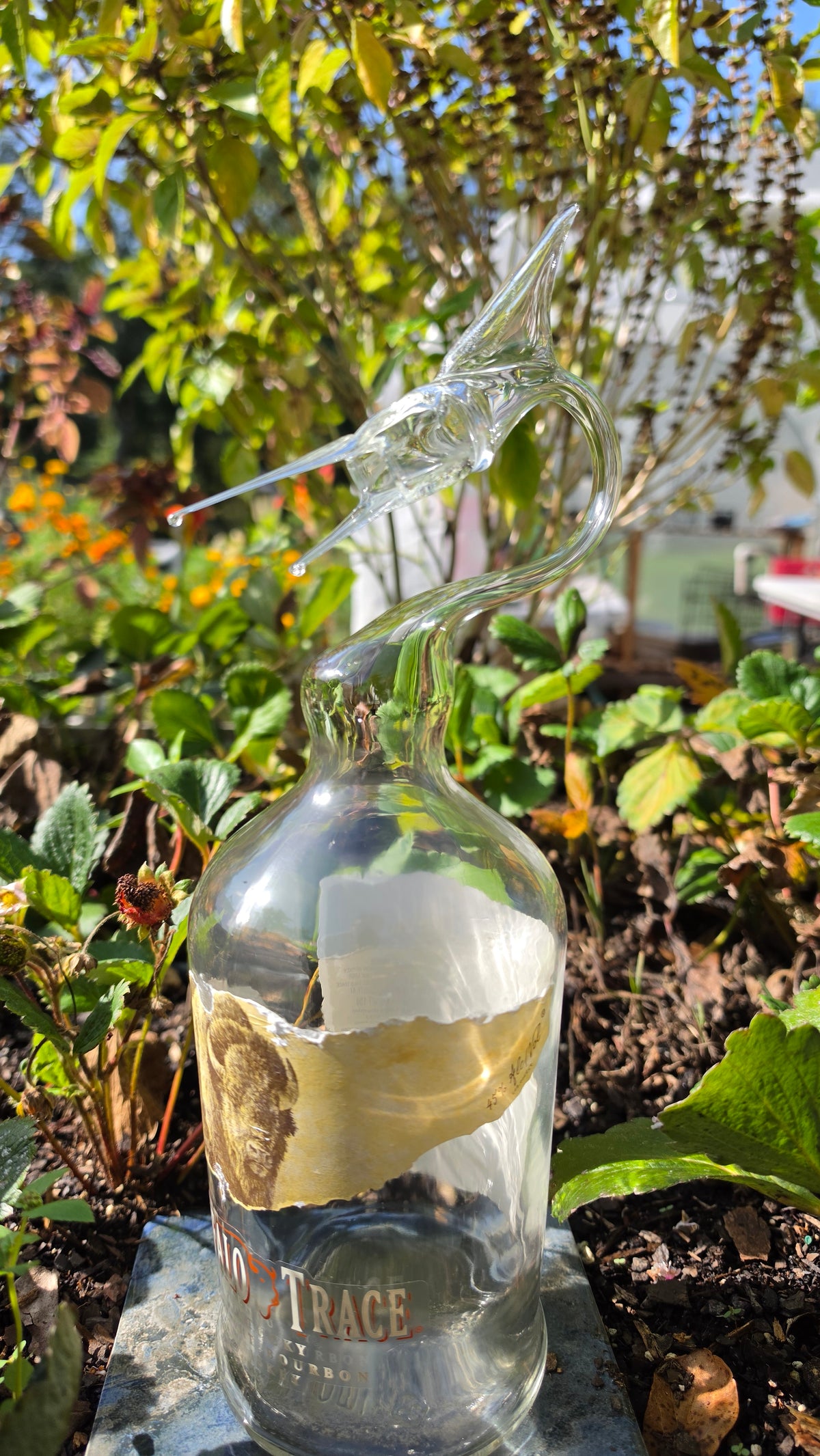 Striking Glass Marlin Bottle Sculpture – Handcrafted Decorative Art