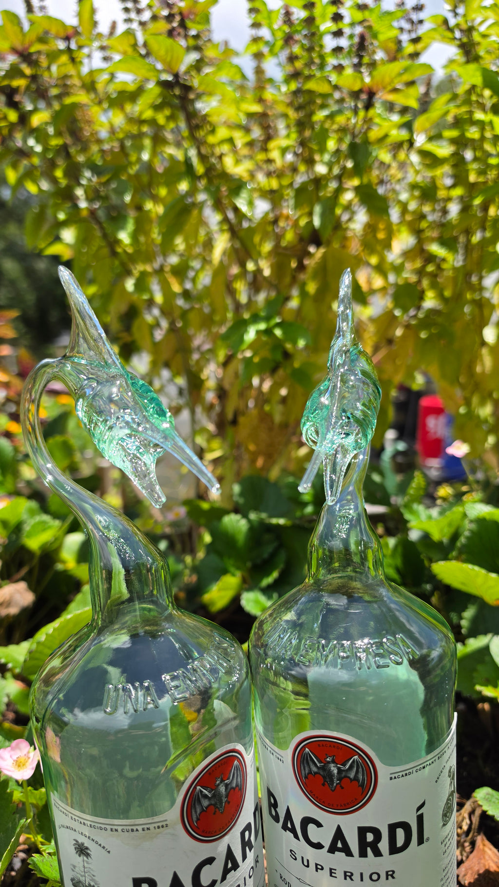 Tropical Clear Glass Marlin Bottle Sculpture – Handcrafted Bold Art