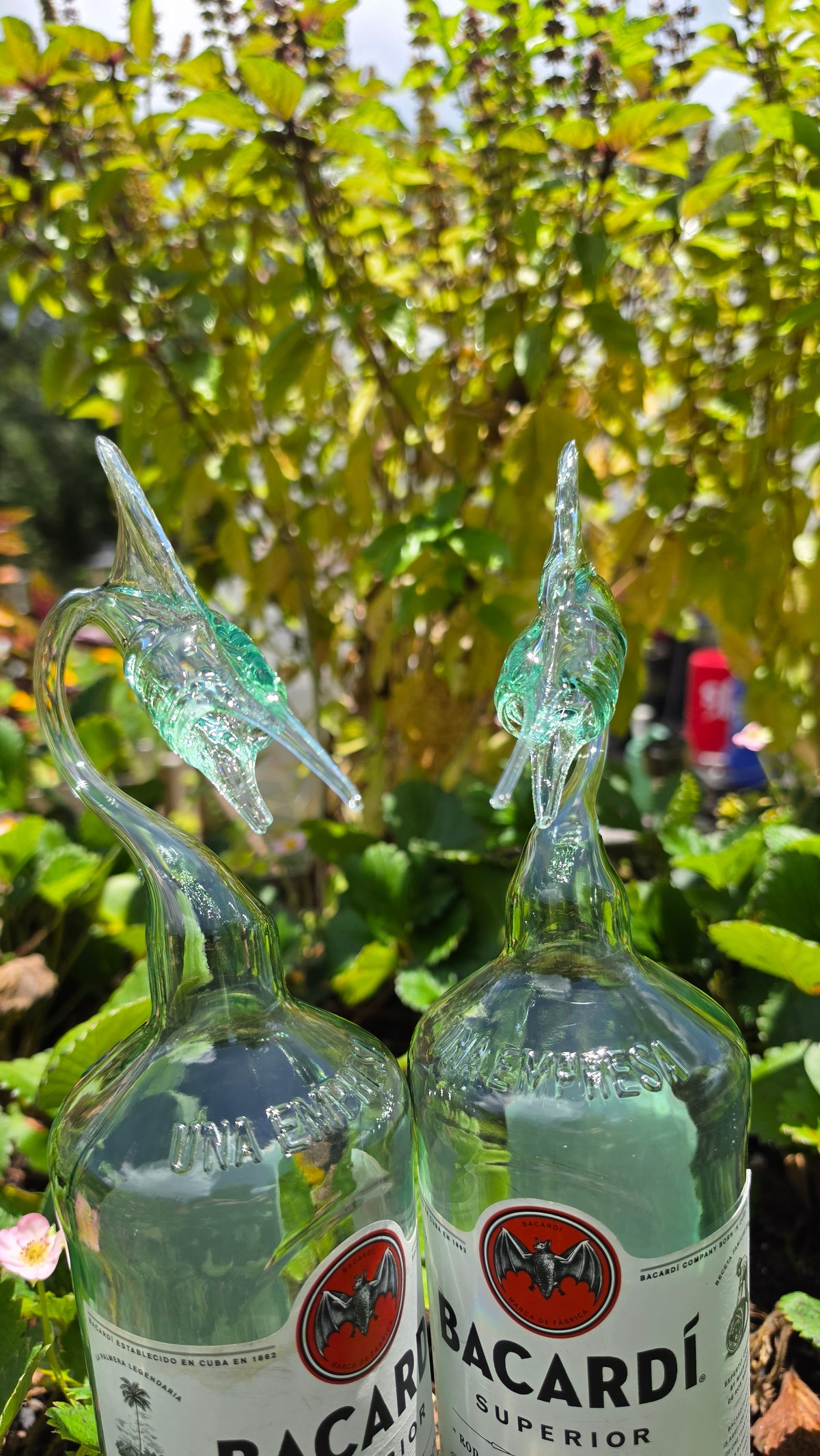 Tropical Clear Glass Marlin Bottle Sculpture – Handcrafted Bold Art