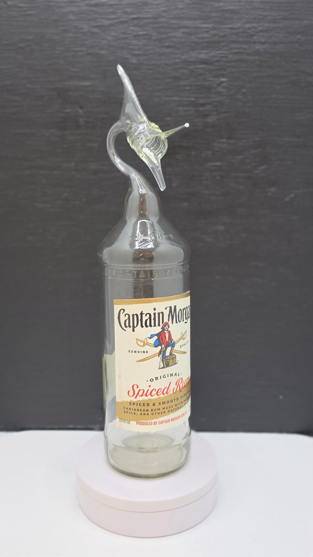 Crystal Clear Glass Marlin Bottle Sculpture – Handcrafted Decorative Art