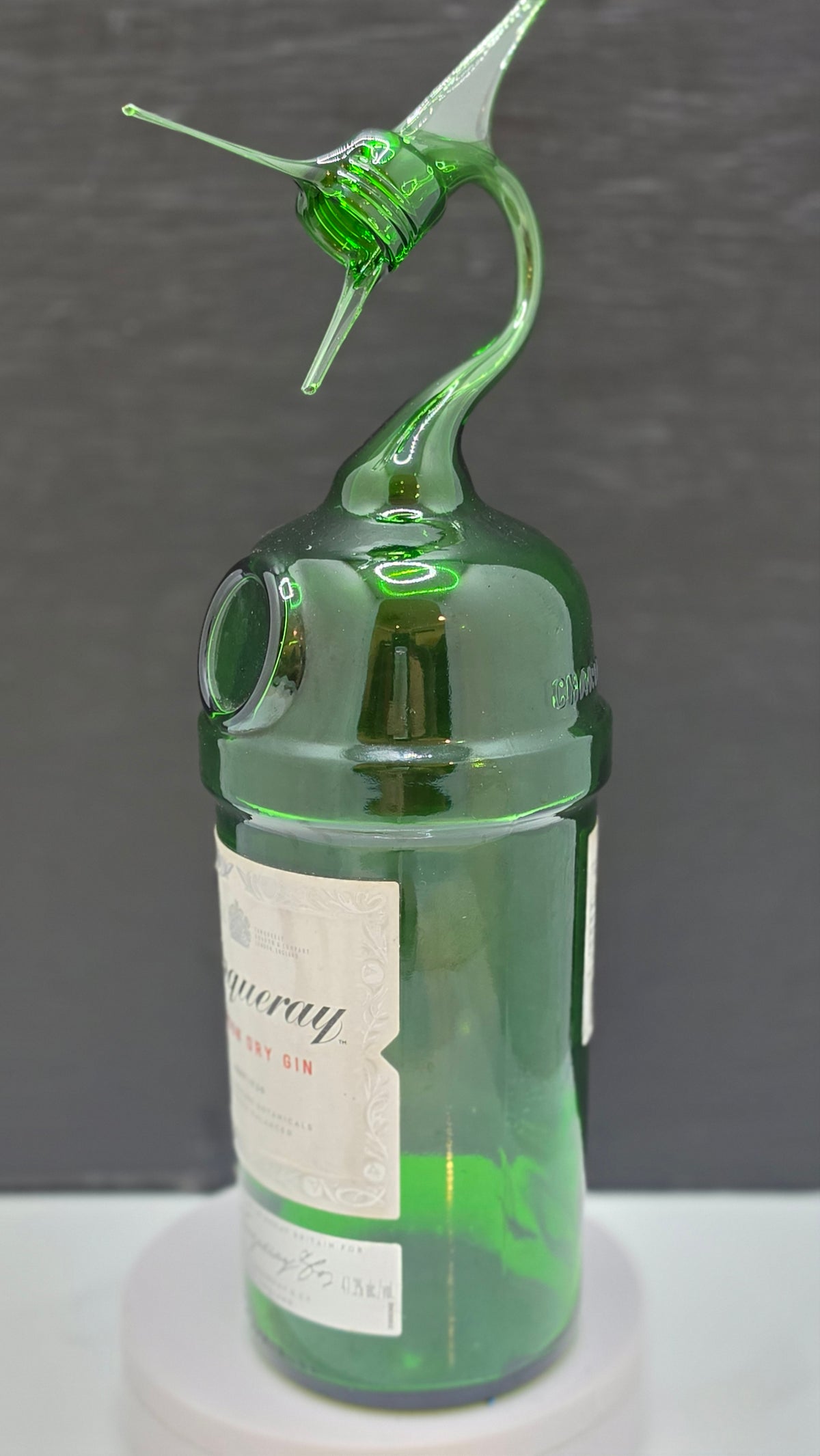 Elegant Green Glass Bottle Marlin Sculpture – Handcrafted Decorative Art