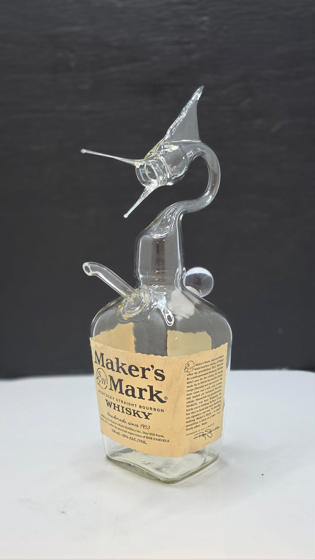 Maker's Marlin Shot Pouring Bottle — Handcrafted Glass Sculpture