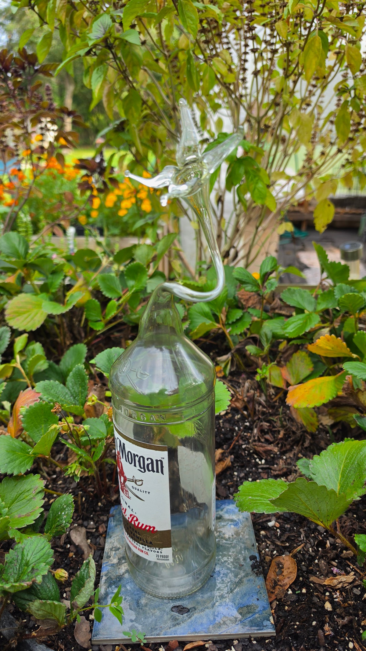 Hand-Shaped Glass Lily Bottle Sculpture – Handcrafted Floral Glass Art
