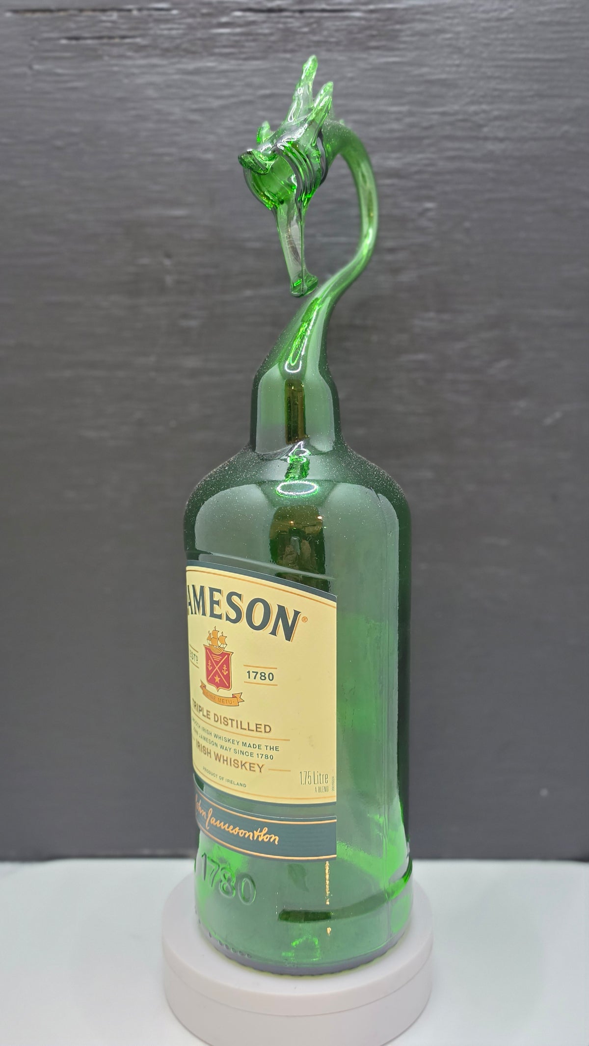 Emerald Green Glass Bottle Dragon Sculpture – Handcrafted Decorative Art