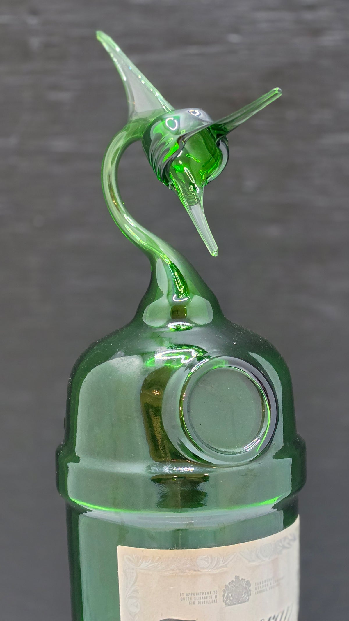 Elegant Green Glass Bottle Marlin Sculpture – Handcrafted Decorative Art