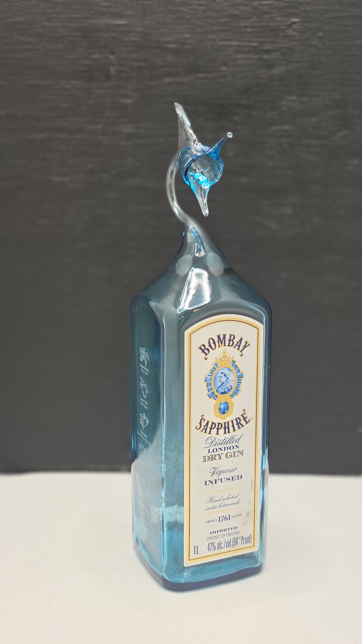 Blue Glass Marlin Bottle Sculpture – Handcrafted Decorative Art – view 2