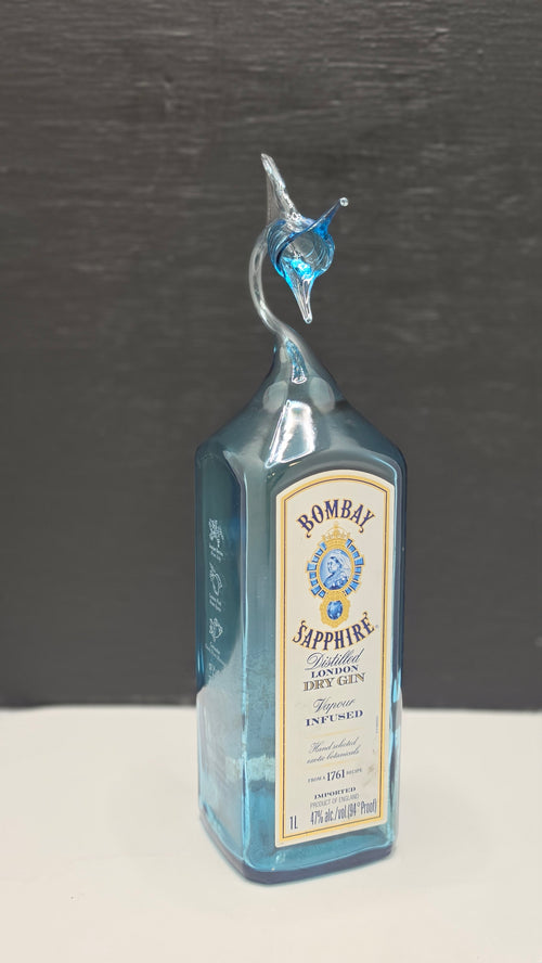 Blue Glass Marlin Bottle Sculpture – Handcrafted Decorative Art – view 2