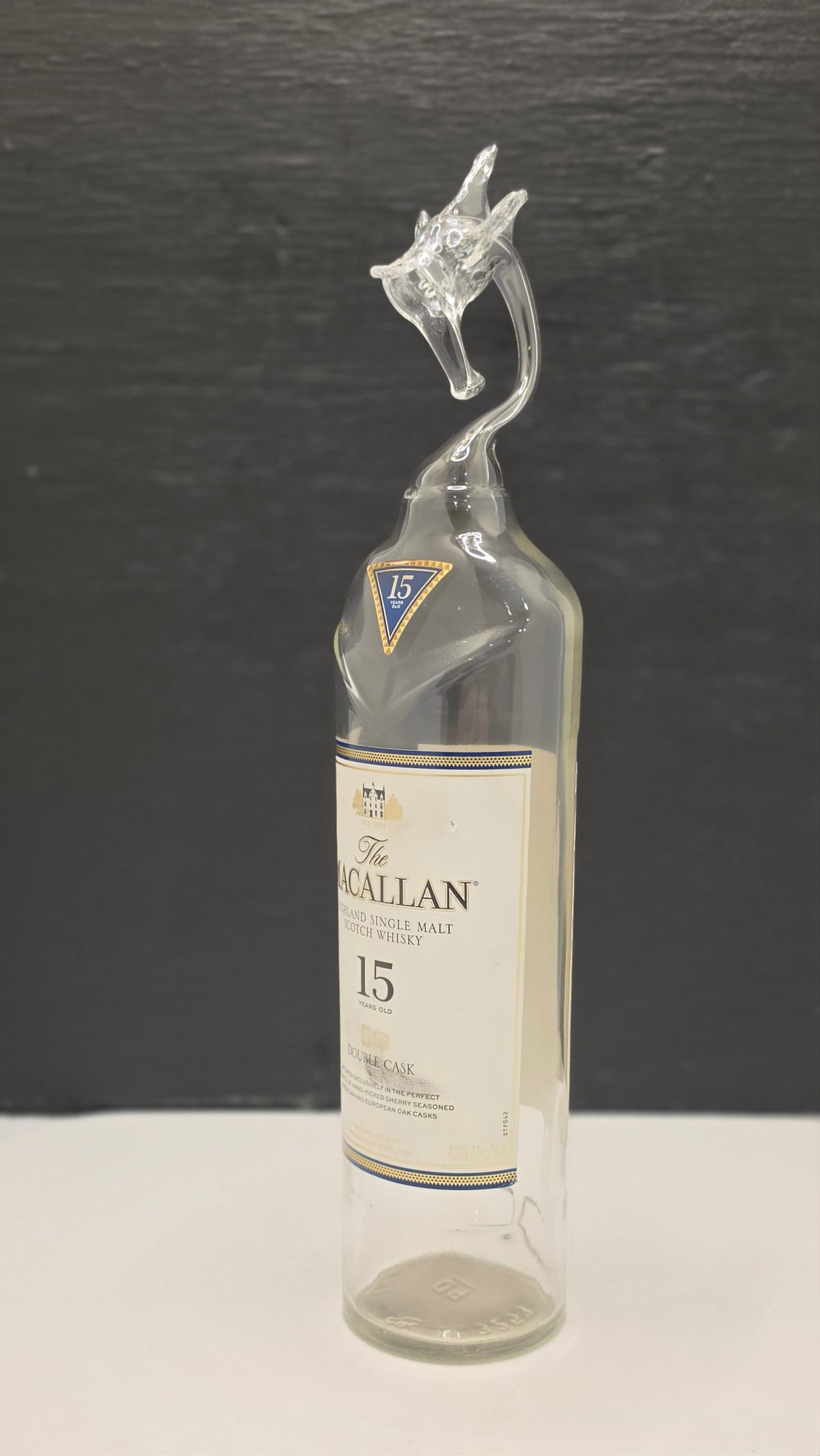 Highland Glass Dragon Bottle Sculpture – Handcrafted Clear Glass Art