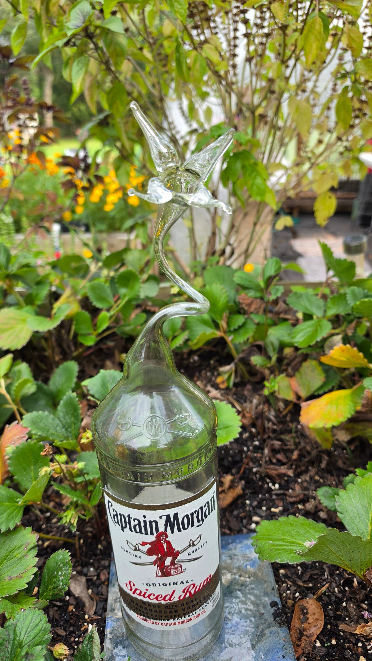 Hand-Shaped Glass Lily Bottle Sculpture – Handcrafted Floral Glass Art