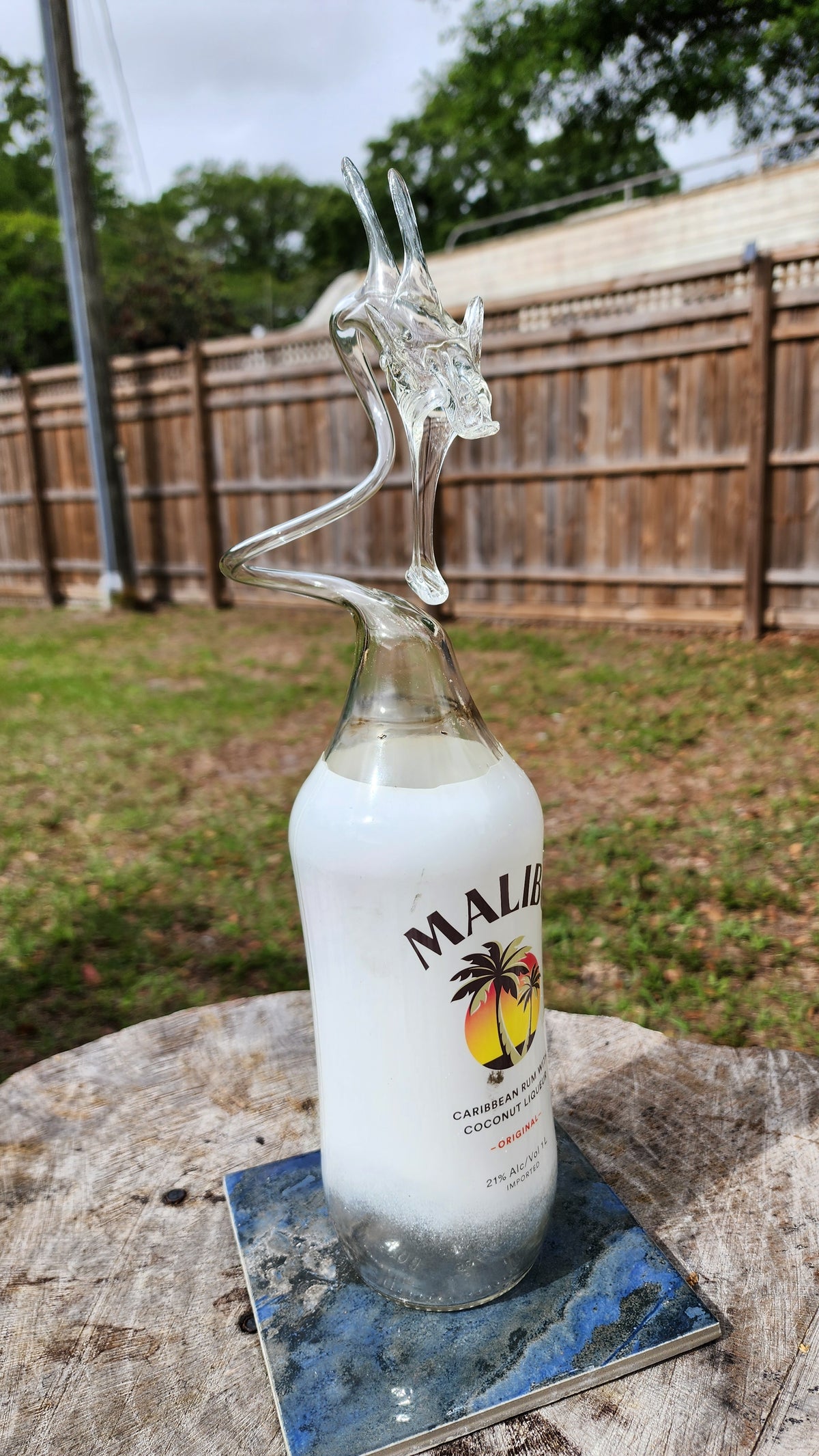 Tropical Glass Dragon Bottle Sculpture – Handcrafted Elongated Neck Art