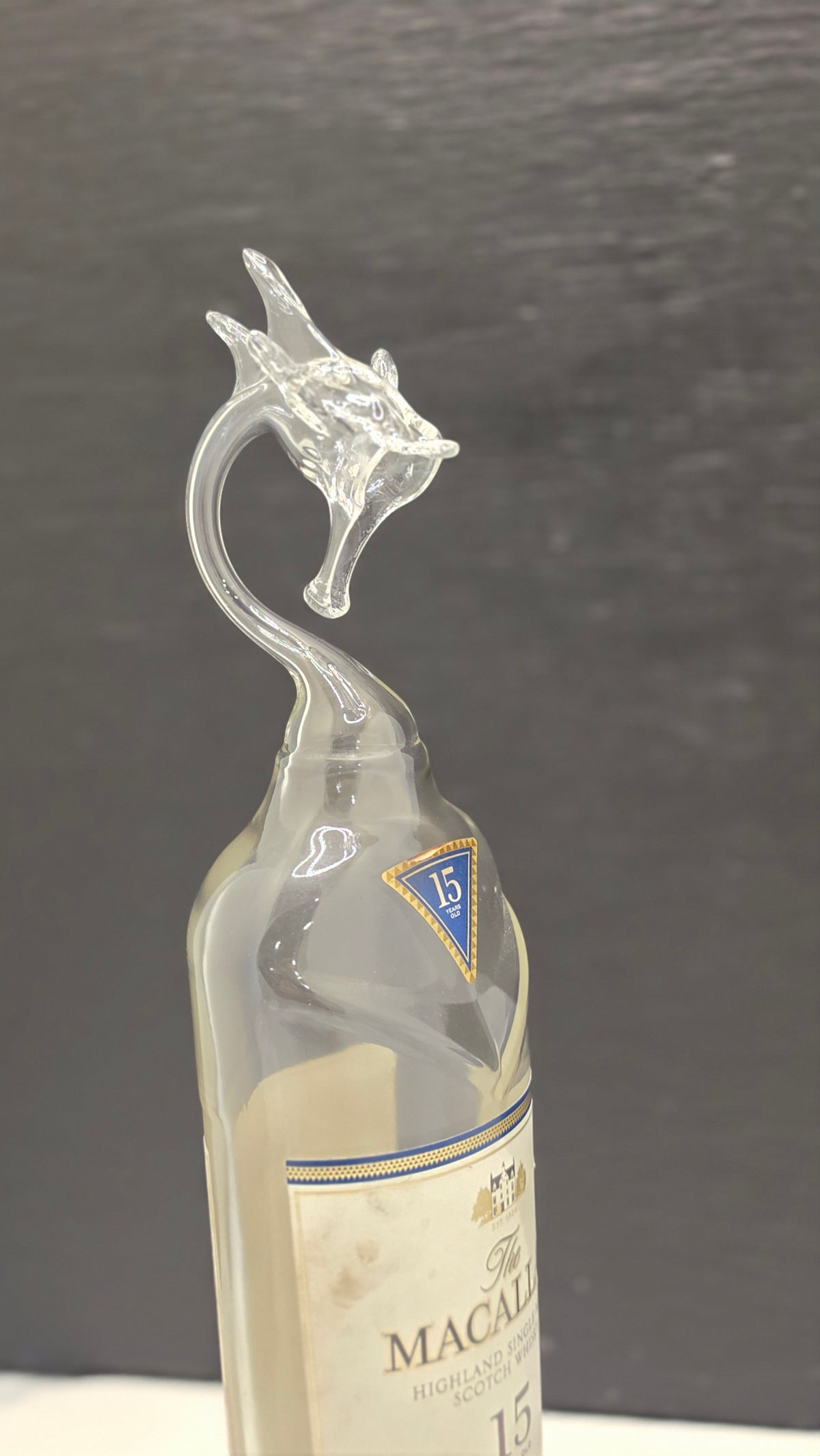 Highland Glass Dragon Bottle Sculpture – Handcrafted Clear Glass Art
