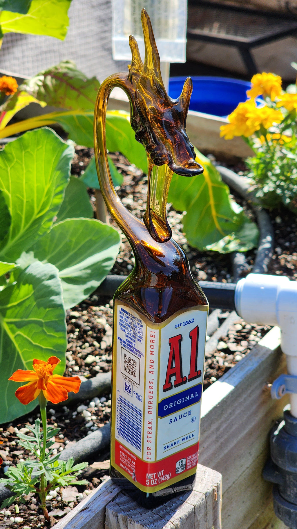 Classic Steak Sauce Dragon Bottle Sculpture – Handcrafted Kitchen Art